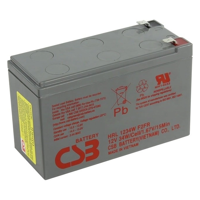 Аккумулятор для ИБП CSB HRL1234W F2FR (12В/9 А·ч). Фото 1