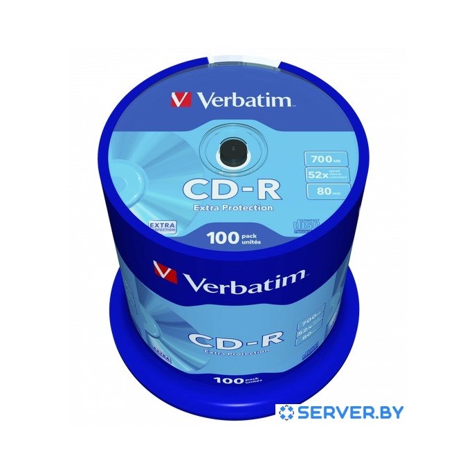 CD-R диск Verbatim 700Mb DL Extra Protection 52x CakeBox 100 шт. 43411. Фото 2