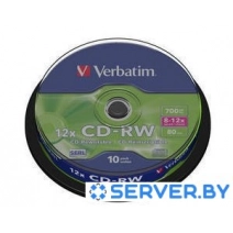 CD-RW диск Verbatim 700Mb 12х Verbatim DLP Silver 10 шт. CakeBox 043480, SERL