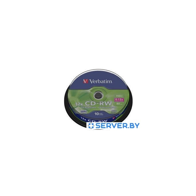 CD-RW диск Verbatim 700Mb 12х Verbatim DLP Silver 10 шт. CakeBox 043480, SERL. Фото 1