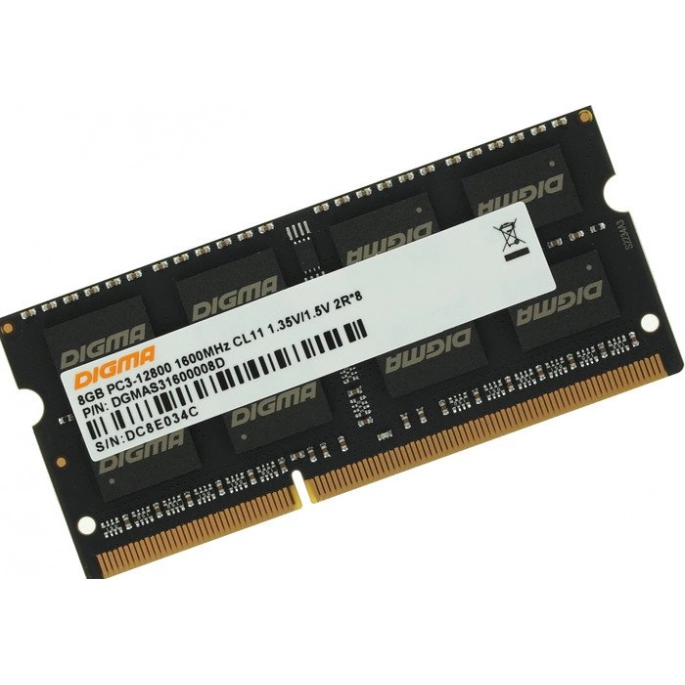 Оперативная память Digma 8ГБ DDR3 SODIMM 1600 МГц DGMAS31600008D. Фото 1