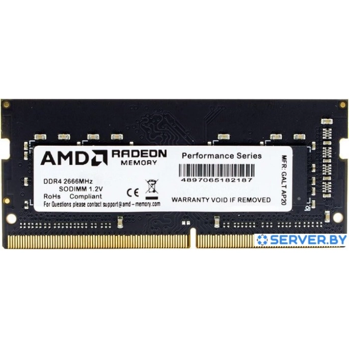 Оперативная память AMD Radeon R7 Performance 4GB DDR4 SODIMM PC4-21300 R744G2606S1S-U. Фото 1