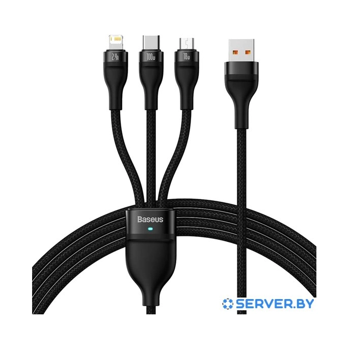 Кабель Baseus CASS030001 USB-A - USB-C, microUSB, Lightning (1.2 м, черный). Фото 1