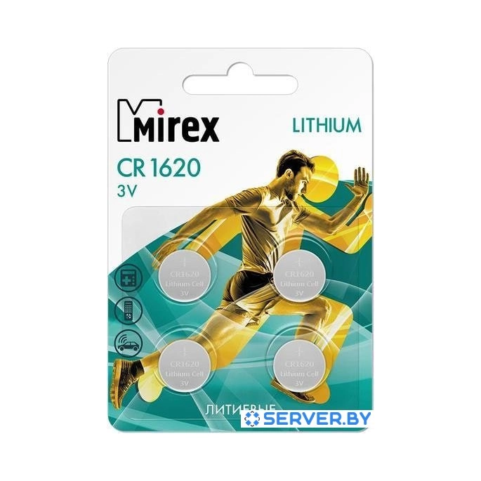 Элементы питания Mirex CR1620 Mirex литиевая блистер 4 шт. 23702-CR1620-E4. Фото1