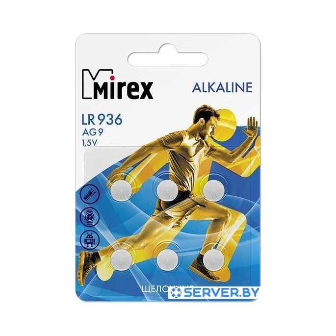Элементы питания Mirex LR936 (AG9) Mirex блистер 6 шт. 23702-LR936-E6. Фото 1
