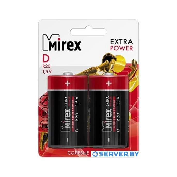 Батарейка Mirex Extra Power D 2 шт 23702-ER20-E2. Фото 1
