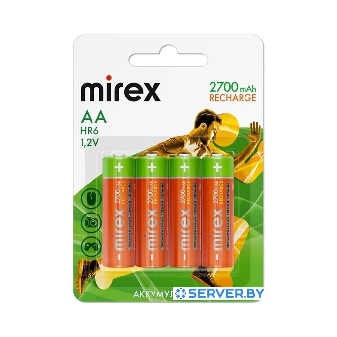 Аккумулятор Mirex AA 2700mAh 4 шт HR6-27-E4. Фото 1
