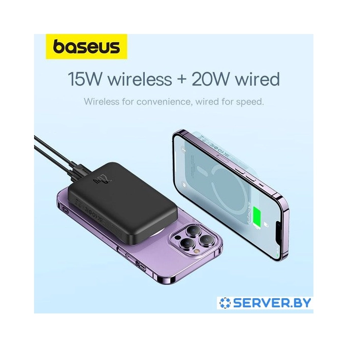 Внешний аккумулятор Baseus Magnetic Mini Air Wireless Fast Charge Power Bank 20W 10000mAh (черный). Фото5