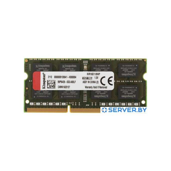 Оперативная память Kingston ValueRAM 8GB DDR3 SODIMM PC3-12800 KVR16S11/8WP. Фото1