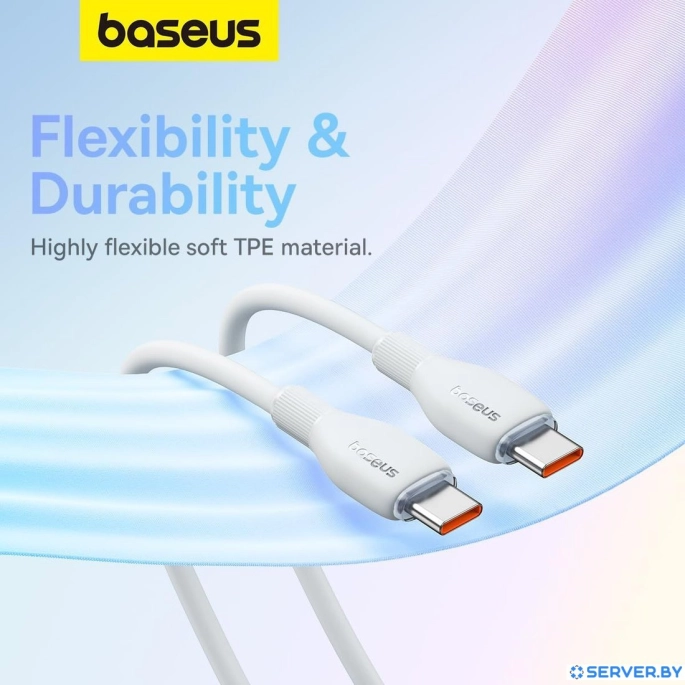 Кабель Baseus Pudding Series Fast Charging Cable 100W USB Type-C - USB Type-C (2 м, белый). Фото4