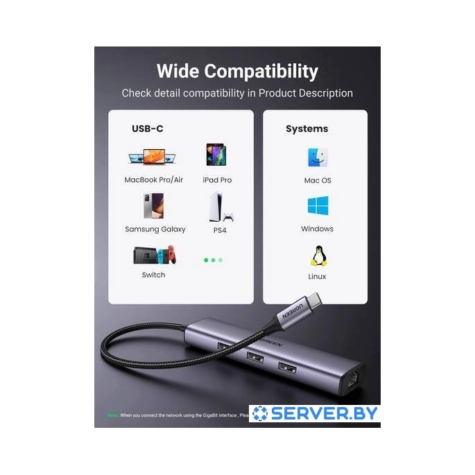 USB-хаб Ugreen CM475 USB C to Ethernet 60600. Фото4