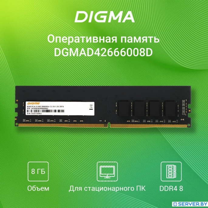 Оперативная память Digma 8ГБ DDR4 2666 МГц DGMAD42666008D. Фото3