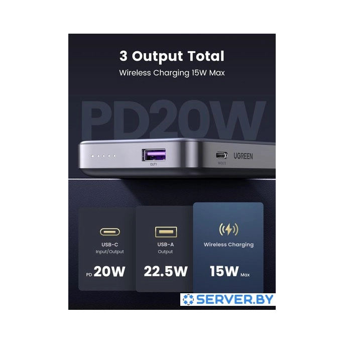 Внешний аккумулятор Ugreen PB206 20W 10000mAh (черный). Фото5