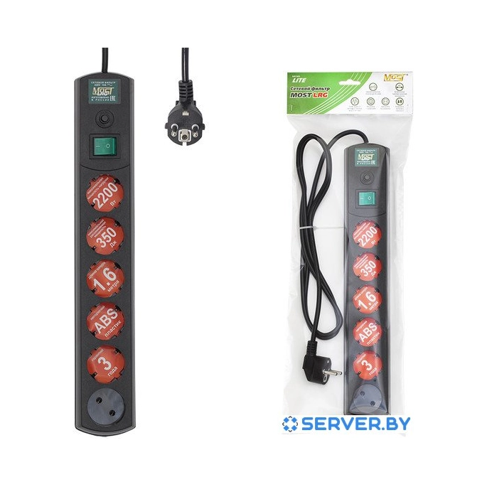 Сетевой фильтр Most LRG 1.6 м (черный). Фото 2