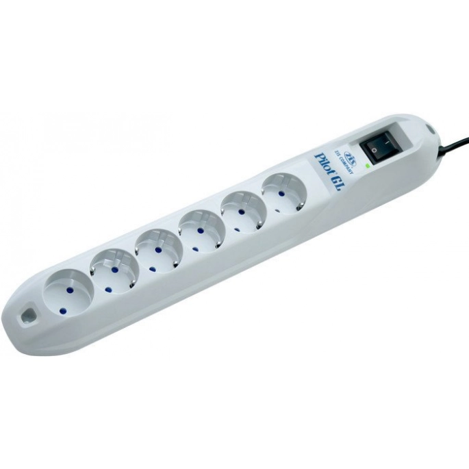 Сетевой фильтр ZIS Pilot GL 6 розеток, 5 м, белый. Фото 1