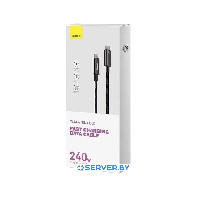 Кабель Baseus Tungsten Gold Fast Charging Data Cable USB Type-C - USB Type-C (1 м, черный). Фото 3