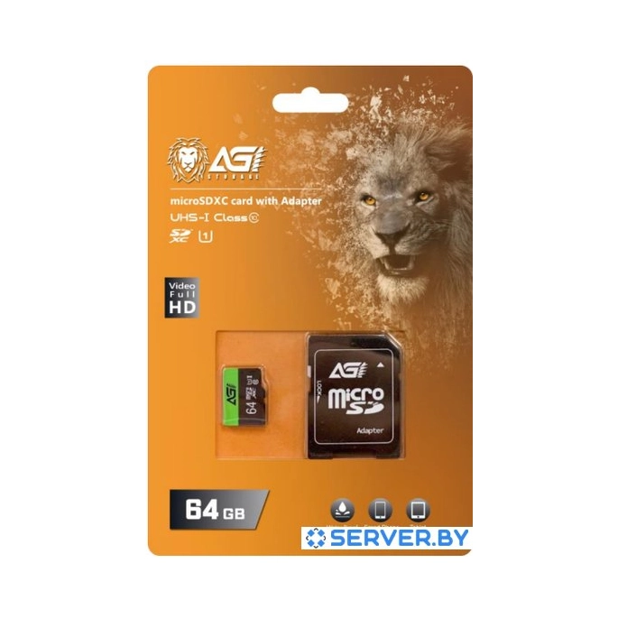 Карта памяти AGI TF138 microSDHC AGI064GU1TF138 64GB (с адаптером). Фото1