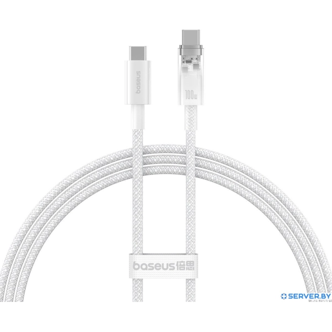 Кабель Baseus Explorer Series Fast Charging Cable Auto Power-Off For Overheating 100W USB Type-C - USB Type-C (1 м, белый). Фото1