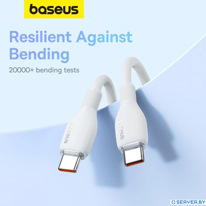 Кабель Baseus Pudding Series Fast Charging Cable 100W USB Type-C - USB Type-C (1.2 м, белый). Фото 3