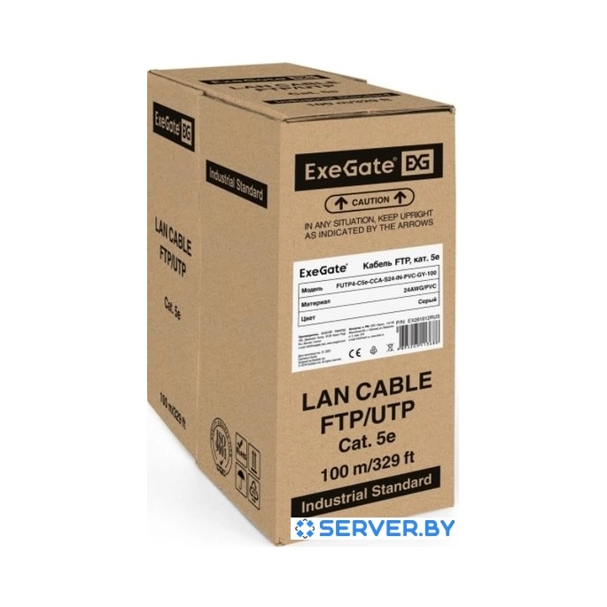 Кабель ExeGate FUTP4-C5e-CCA-S24-IN-PVC-GY-100 FTP. Фото 1
