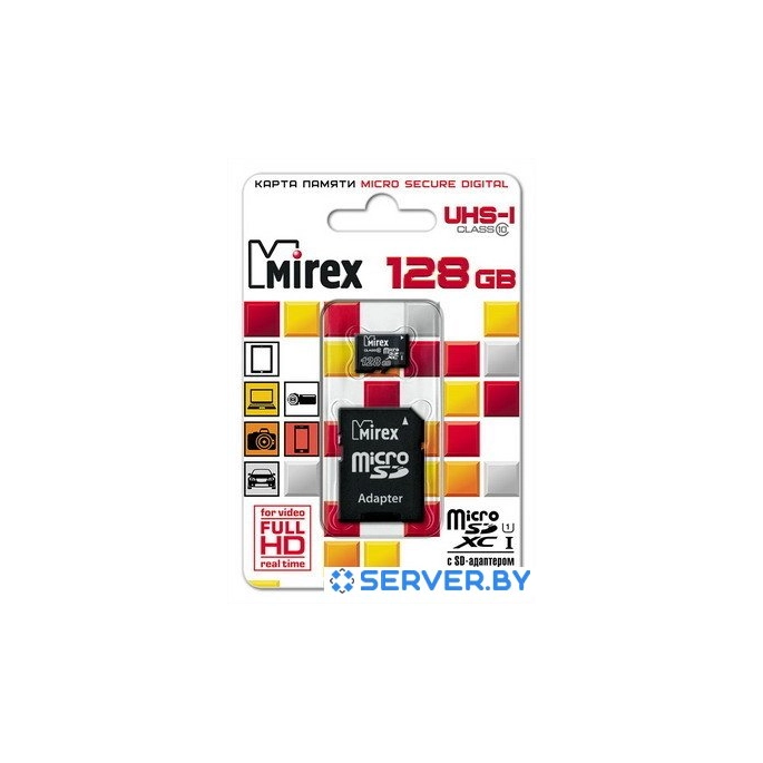 Карта памяти Mirex microSDXC UHS-I (Class 10) 128GB + адаптер [13613-AD10S128]. Фото 2