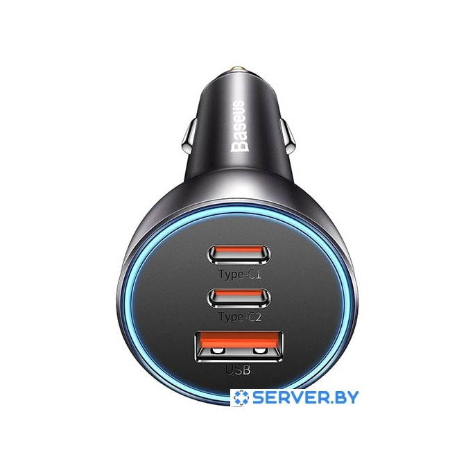 Автомобильное зарядное Baseus Golden Contactor Pro Triple Fast Charger Car Charger 65W CGJP010013 (темно-серый). Фото1