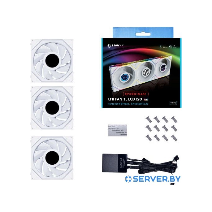 Набор вентиляторов Lian Li Uni Fan TL LCD 120 Reverse Triple Pack G99.12RTLLCD3W.R0. Фото 1