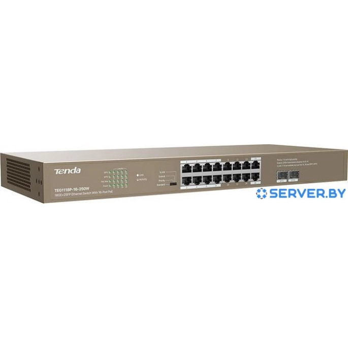 Неуправляемый коммутатор Tenda TEG1118P-16-250W. Фото3