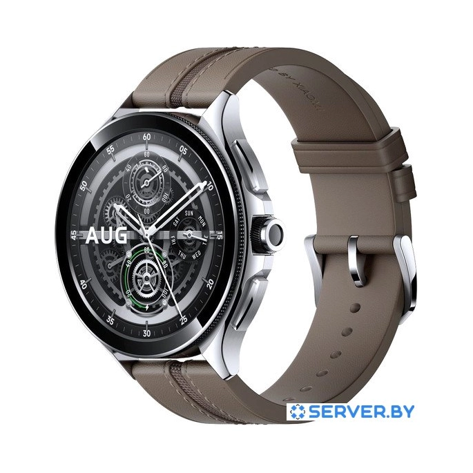 Умные часы Xiaomi Watch 2 Pro LTE (серебристый, с коричневым кожаным ремешком, международная версия). Фото1