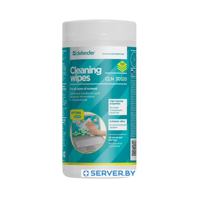 Влажные салфетки Defender CLN 30320 Optima (100 шт). Фото 1
