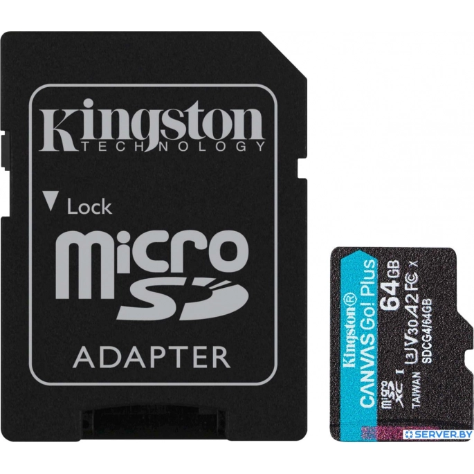 Карта памяти Kingston Canvas Go! microSDXC 64GB SDCG4/64GB (с адаптером). Фото 1