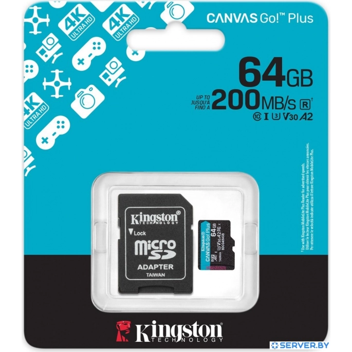 Карта памяти Kingston Canvas Go! microSDXC 64GB SDCG4/64GB (с адаптером). Фото 3