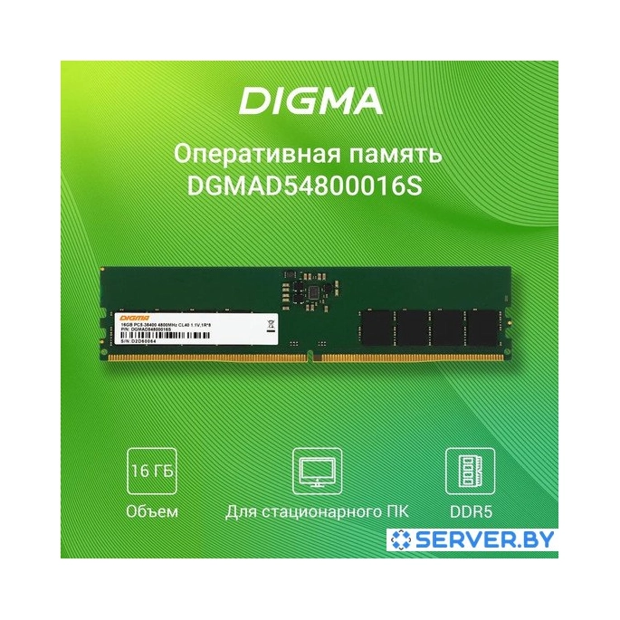 Оперативная память Digma 16ГБ DDR5 4800 МГц DGMAD54800016S. Фото 2