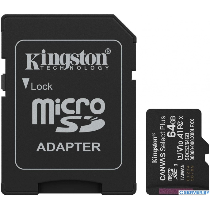 Карта памяти Kingston Canvas Select Plus microSDXC 64GB SDCS3/64GB (с адаптером). Фото1