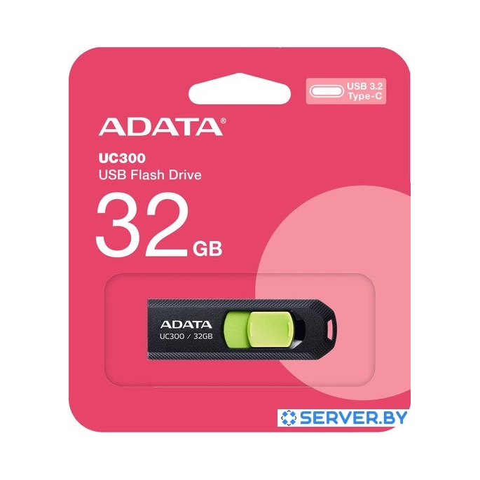 USB Flash ADATA UC300 32GB (черный/зеленый). Фото 2