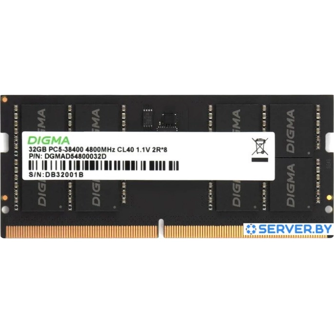 Оперативная память Digma 32ГБ DDR5 SODIMM 4800 МГц DGMAS54800032D. Фото 1