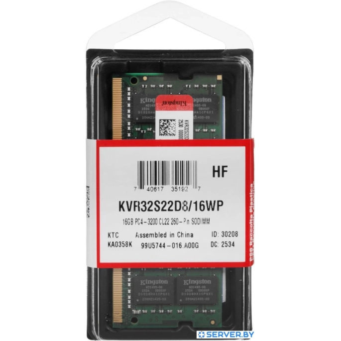 Оперативная память Kingston 16GB DDR4 SODIMM PC4-25600 KVR32S22D8/16WP. Фото 3