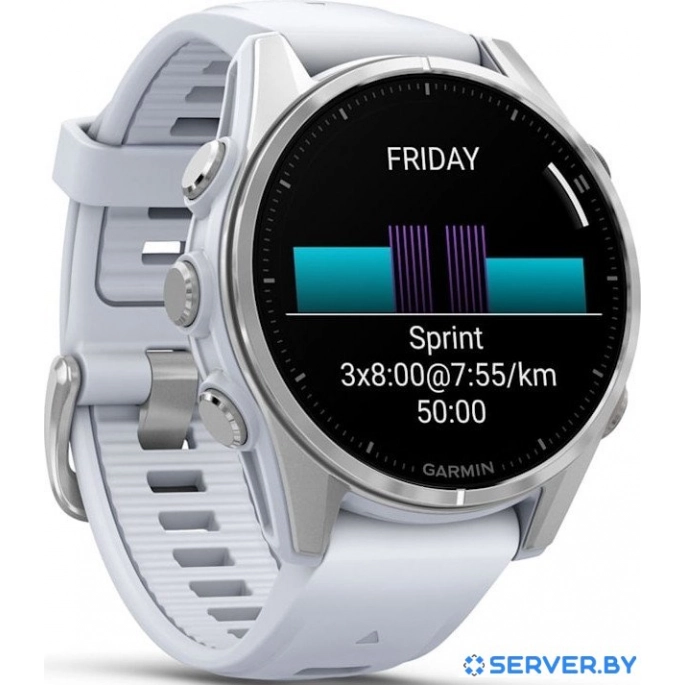 Умные часы Garmin Fenix 8 43мм (серебристый, белый ремешок). Фото2