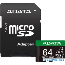 Карта памяти ADATA SPEED PLUS microSDXC 64GB UD64GUI3V30A2SP-RA1 (с адаптером)