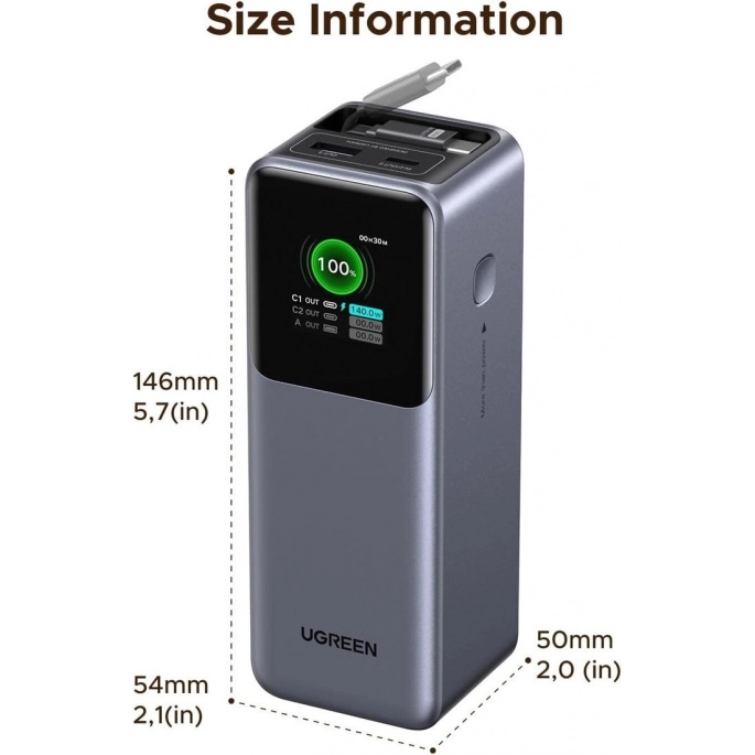 Внешний аккумулятор Ugreen PB726 95670B 20000mAh (серый). Фото3