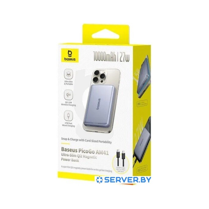 Внешний аккумулятор Baseus PicoGo AM41 Ultra-Slim Qi2 Magnetic Power Bank 10000mAh (серый). Фото6