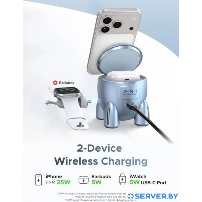 Беспроводное зарядное Ugreen W713 65300 (голубой). Фото5