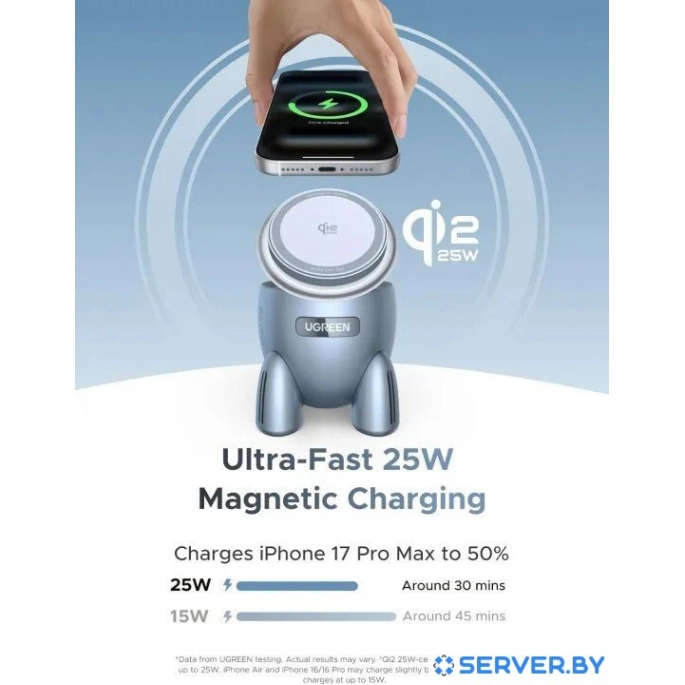 Беспроводное зарядное Ugreen W713 65300 (голубой). Фото6