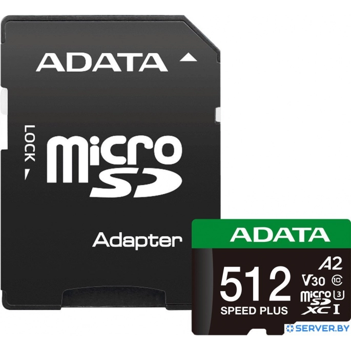 Карта памяти ADATA SPEED PLUS microSDXC 512GB UD512GUI3V30A2SP-RA1 (с адаптером). Фото1