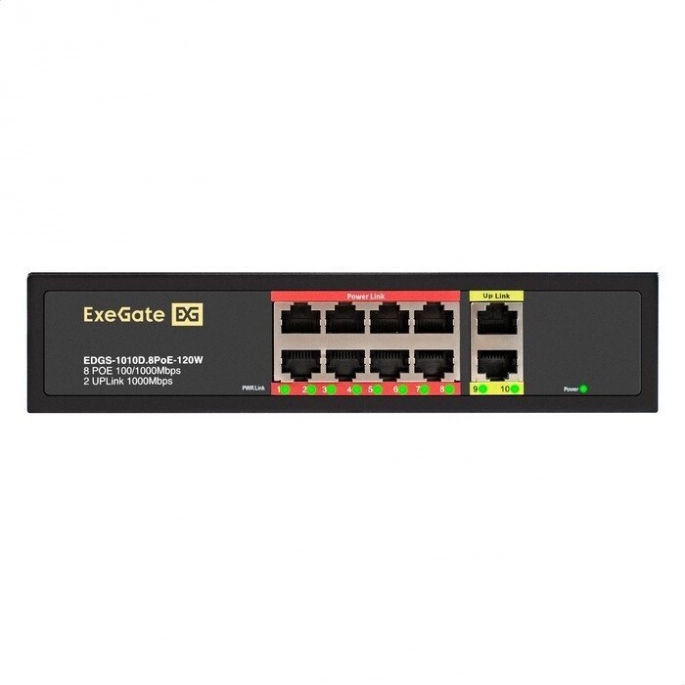Неуправляемый коммутатор ExeGate EDGS-1010D.8PoE-120W. Фото4