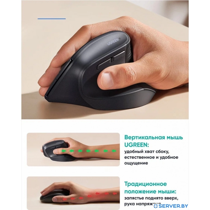 Вертикальная мышь Ugreen M571 55916 (черный). Фото4
