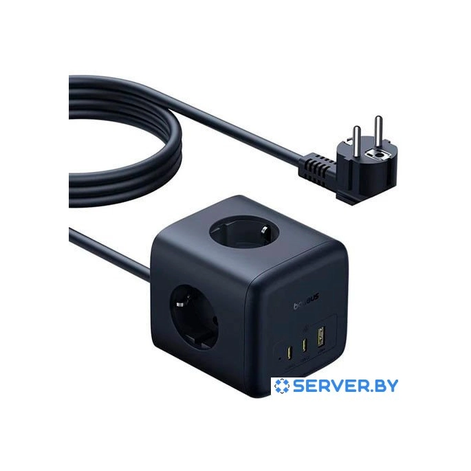 Удлинитель Baseus EnerFill FA11 Cube Power Strip 3AC+1U+2C 67W EU E00082100123-00 (1.5 м, черный). Фото1