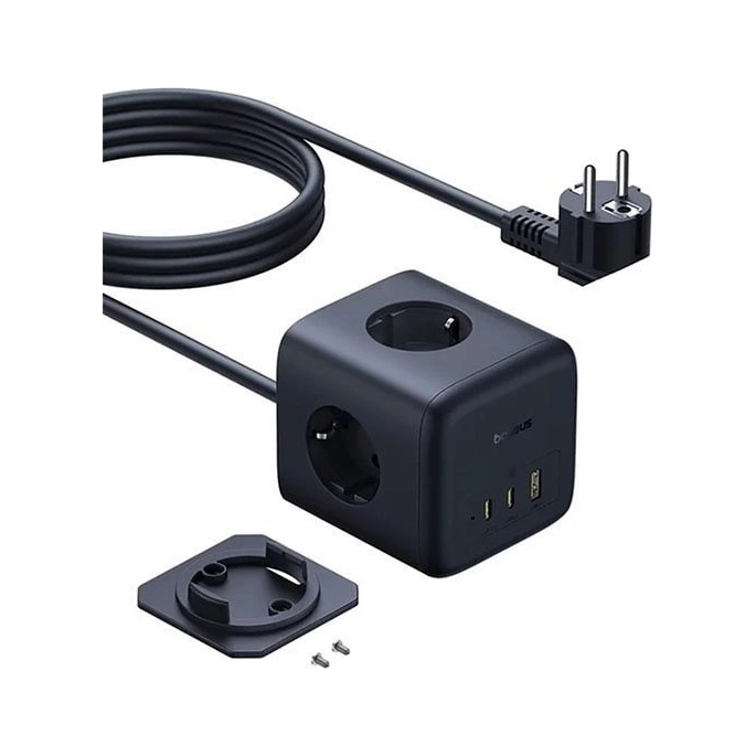 Удлинитель Baseus EnerFill FA11 Cube Power Strip 3AC+1U+2C 67W EU E00082100123-00 (1.5 м, черный). Фото4