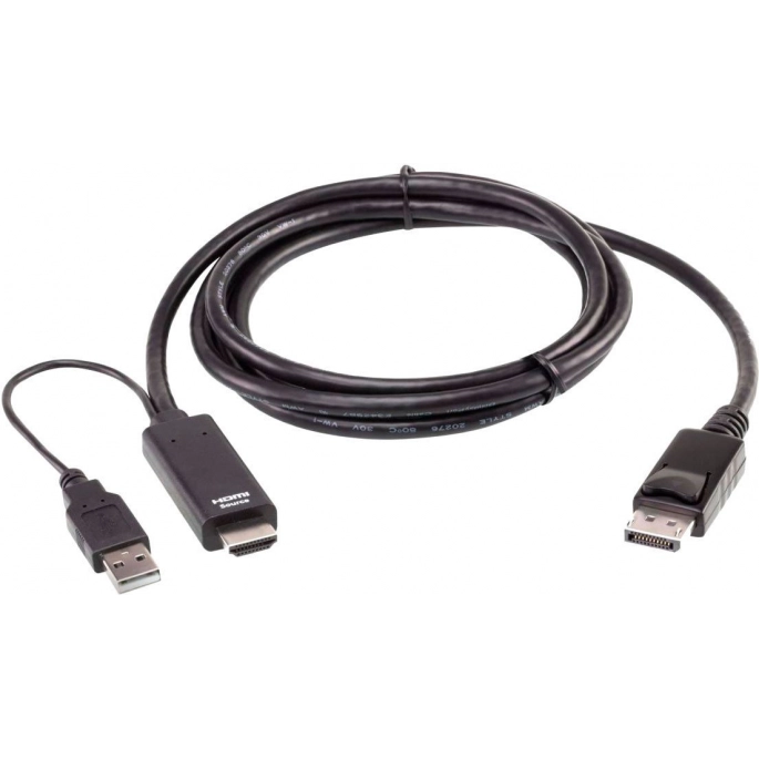 Кабель Aten 2L-7D02HDP HDMI/USB Type-A - DisplayPort (1.8 м, черный). Фото1