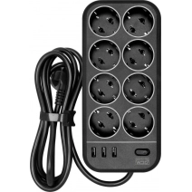 Сетевой фильтр Powercom SP-08 USB03AB (3 м, 8 розеток, черный)